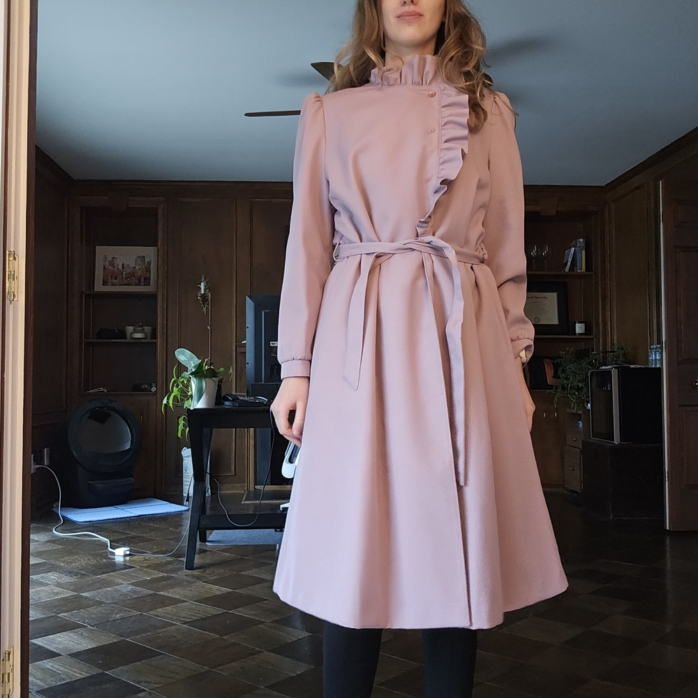 Pink A-Line Midi Dress with Bishop Sleeves